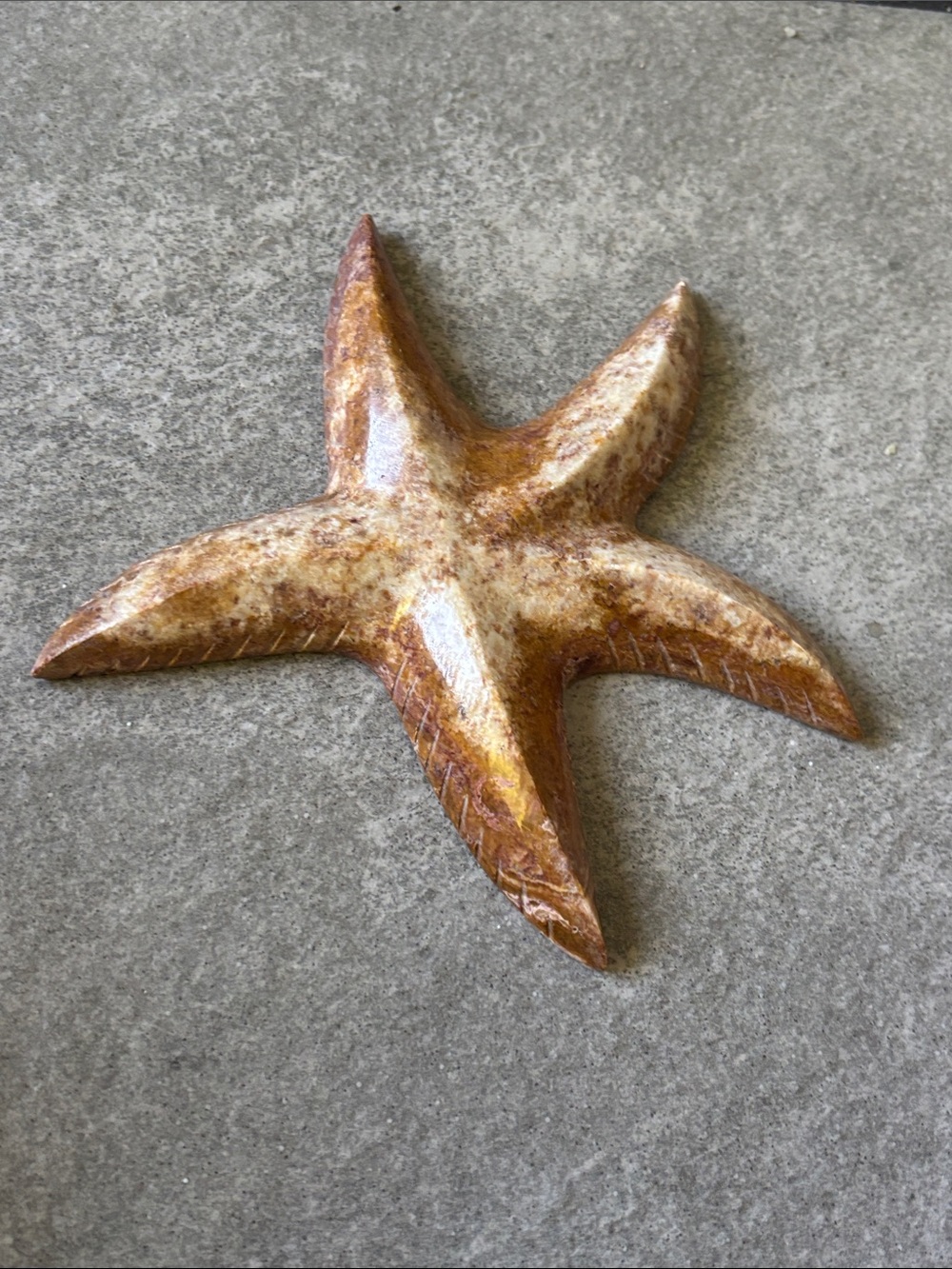 Decorative Geologic Starfish Tan Brown and Cream Carved Rock Jasper/Agate